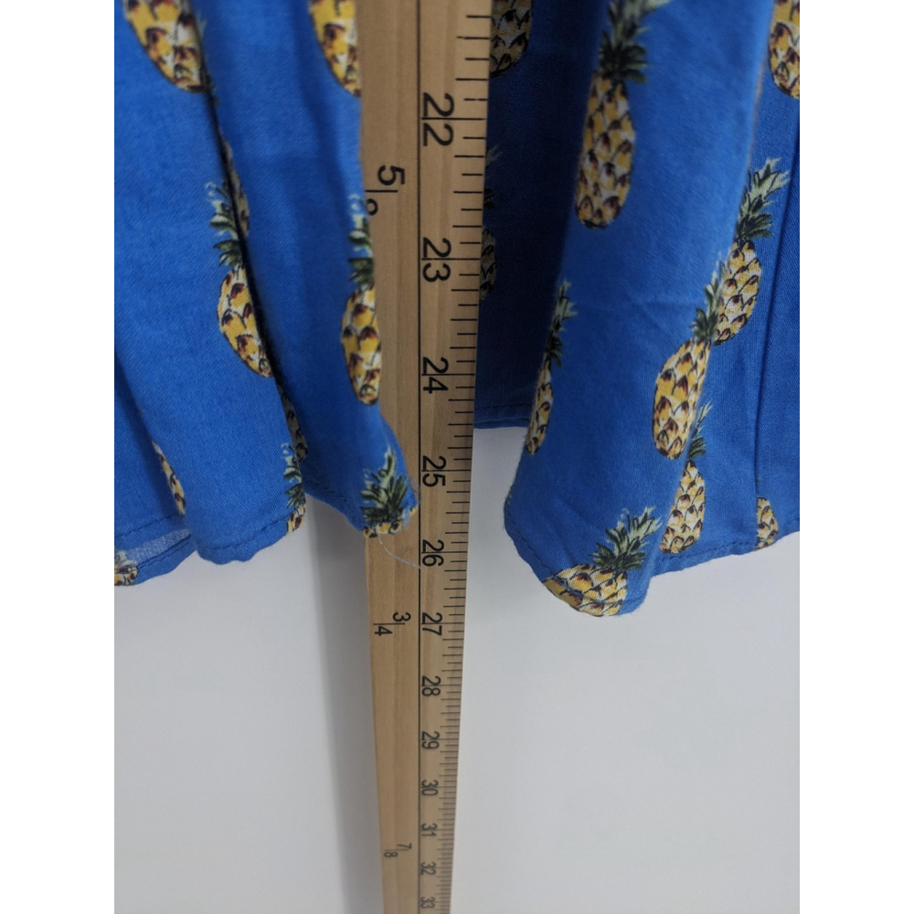 Zara Shirt Womens Large Blue‎ Pineapple Print Smocked Boho Flowy V Neck Top - Picture 9 of 9